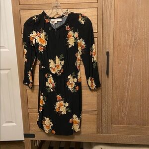 LOFT Petie Black Dress with Orange and Yellow Floral Design